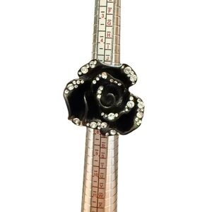 Black Adjustable Y2K Chunky Rose Ring with Rhinestones